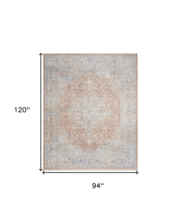 Homeroots 8' X 10' Brown And Blue Oriental Power Loom Distressed Area Rug With Fringe  Polyester 533440