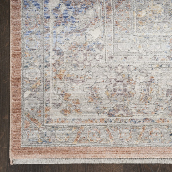HomeRoots 8' Distressed Brown and Blue Oriental Area Rug with Fringed Edges for Timeless Elegance and Comfort 8' X 10' 533440