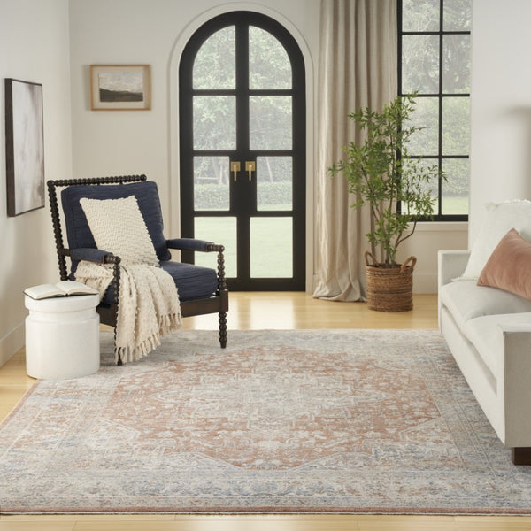 HomeRoots 8' Distressed Brown and Blue Oriental Area Rug with Fringed Edges for Timeless Elegance and Comfort 8' X 10' 533440