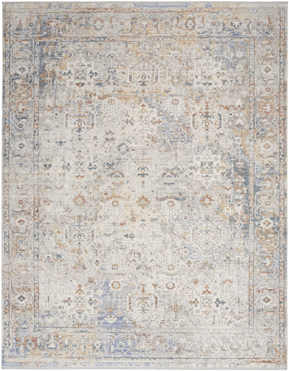 Homeroots 8' X 10' Ivory Blue And Orange Oriental Power Loom Distressed Area Rug With Fringe  Polyester 533441