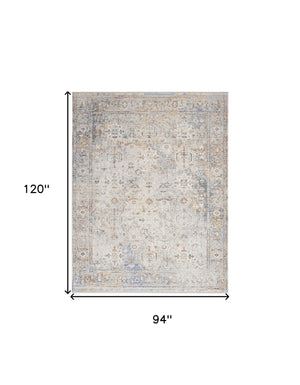 Homeroots 8' X 10' Ivory Blue And Orange Oriental Power Loom Distressed Area Rug With Fringe  Polyester 533441