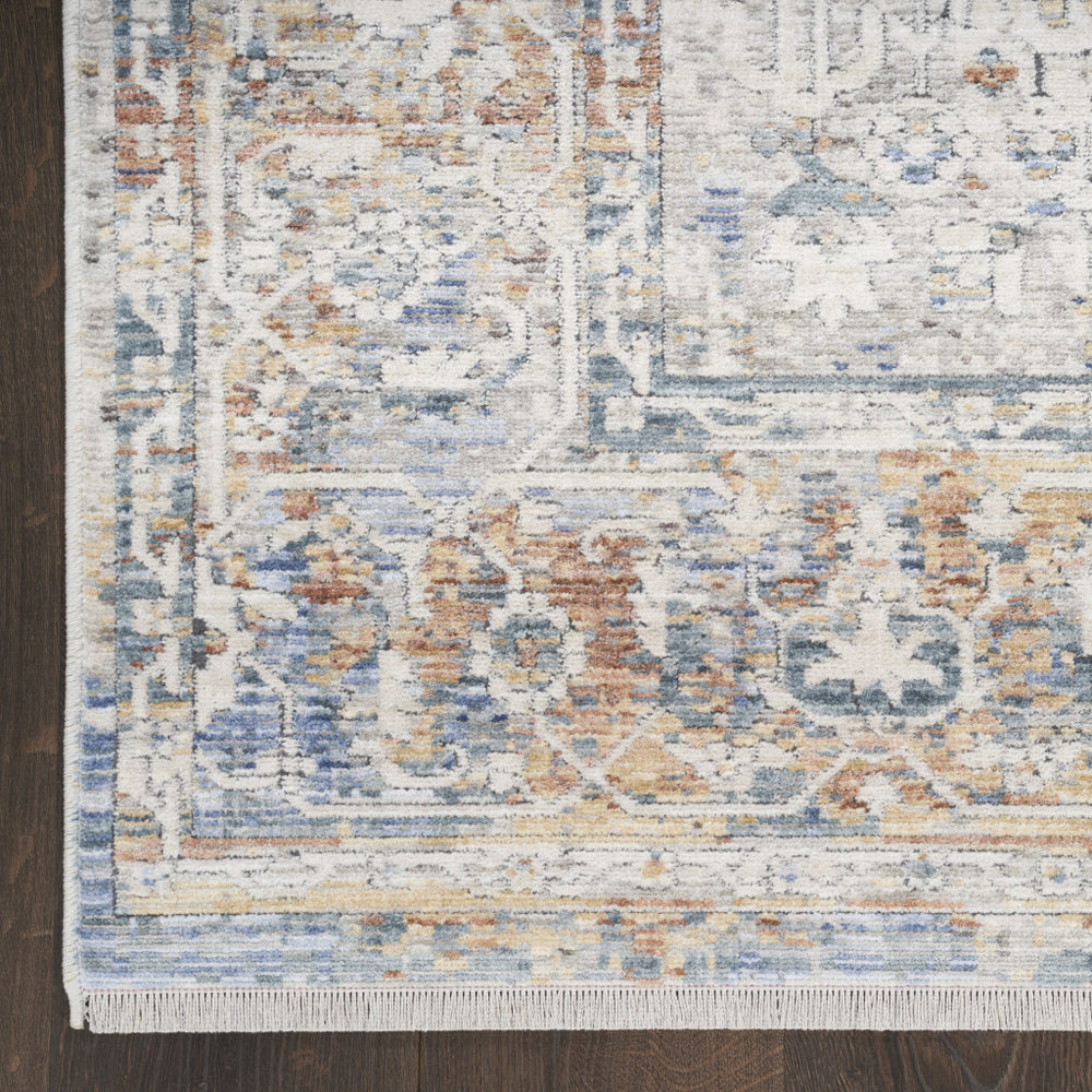 Homeroots 8' X 10' Ivory Blue And Orange Oriental Power Loom Distressed Area Rug With Fringe  Polyester 533441