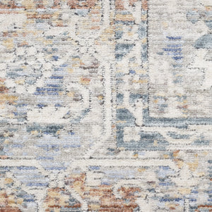 Homeroots 8' X 10' Ivory Blue And Orange Oriental Power Loom Distressed Area Rug With Fringe  Polyester 533441