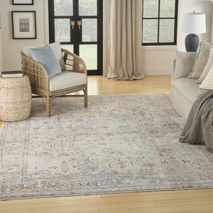 Homeroots 8' X 10' Ivory Blue And Orange Oriental Power Loom Distressed Area Rug With Fringe  Polyester 533441