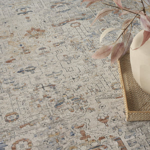 Homeroots 8' X 10' Ivory Blue And Orange Oriental Power Loom Distressed Area Rug With Fringe  Polyester 533441