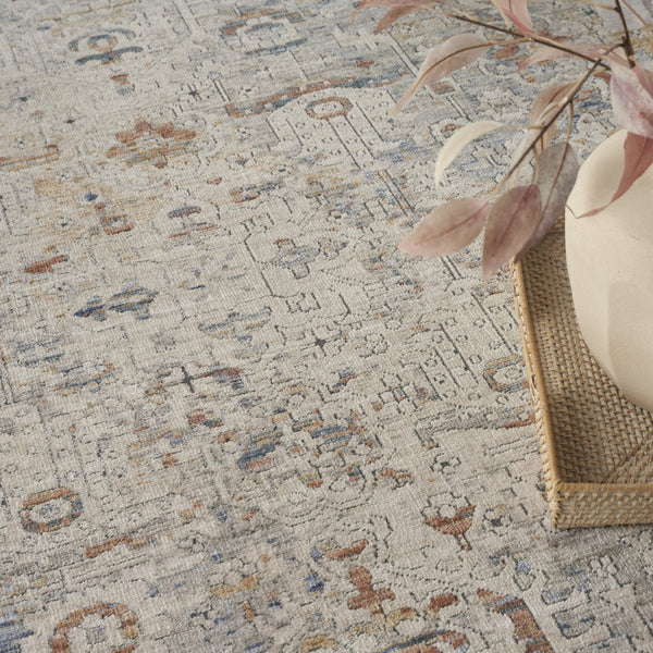 Homeroots 8' X 10' Ivory Blue And Orange Oriental Power Loom Distressed Area Rug With Fringe  Polyester 533441