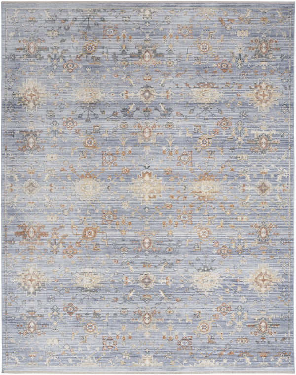 Homeroots 8' X 10' Blue And Ivory Oriental Power Loom Distressed Area Rug With Fringe  Polyester 533442