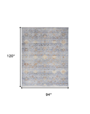 Homeroots 8' X 10' Blue And Ivory Oriental Power Loom Distressed Area Rug With Fringe  Polyester 533442