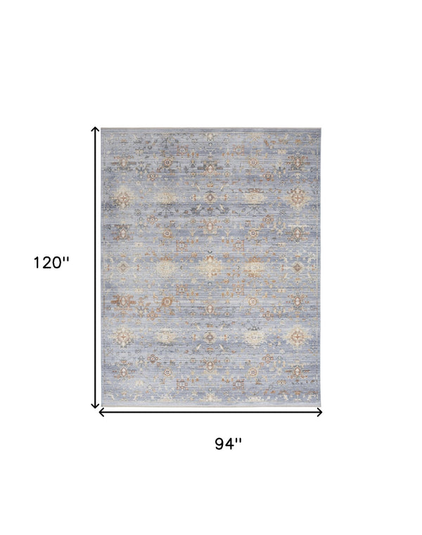 Homeroots 8' X 10' Blue And Ivory Oriental Power Loom Distressed Area Rug With Fringe  Polyester 533442