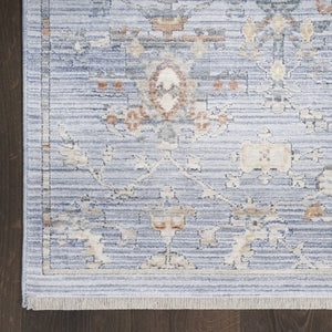 HomeRoots 8' Blue and Ivory Oriental Power Loomed Area Rug with Fringed Edges for Timeless Elegance 8' X 10' 533442