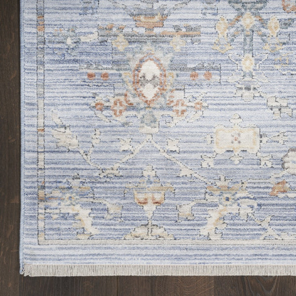 HomeRoots 8' Blue and Ivory Oriental Power Loomed Area Rug with Fringed Edges for Timeless Elegance 8' X 10' 533442