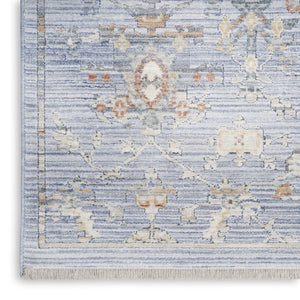 HomeRoots 8' Blue and Ivory Oriental Power Loomed Area Rug with Fringed Edges for Timeless Elegance 8' X 10' 533442