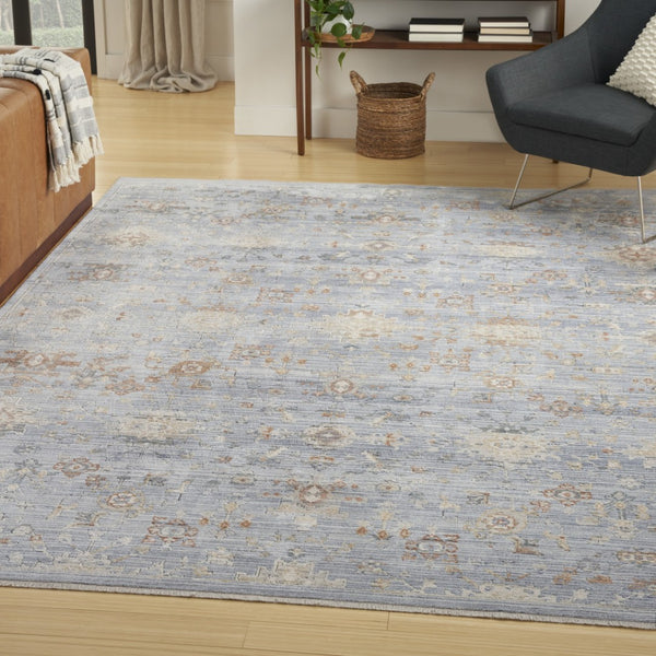 HomeRoots 8' Blue and Ivory Oriental Power Loomed Area Rug with Fringed Edges for Timeless Elegance 8' X 10' 533442