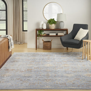 Homeroots 8' X 10' Blue And Ivory Oriental Power Loom Distressed Area Rug With Fringe  Polyester 533442