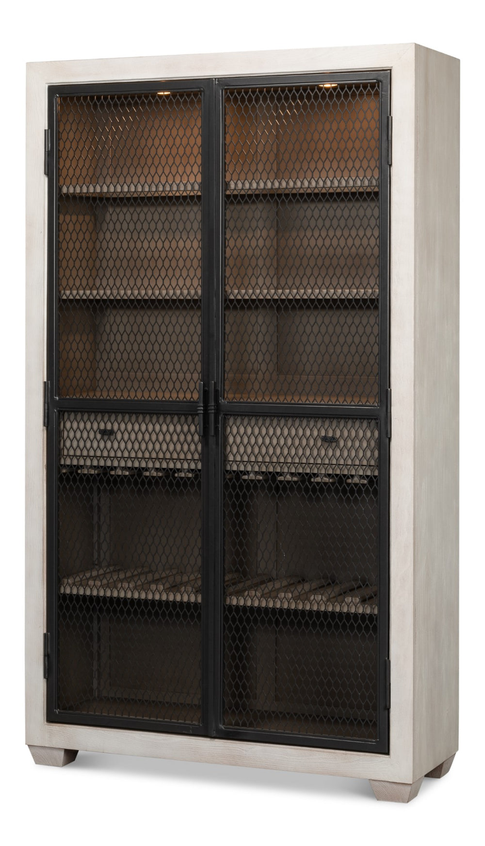 Sarreid Vineyards Bar Cabinet In Bungalow White & Pale Grey - Stylish Beechwood & Gunmetal Design White  53345