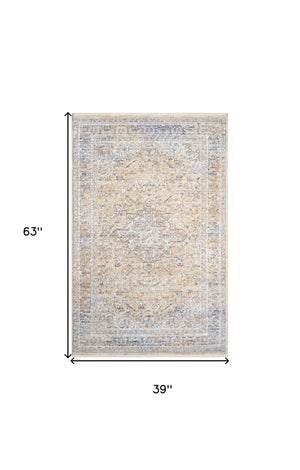 Homeroots 3' X 5' Gray And Gold Oriental Power Loom Distressed Area Rug  Polyester 533451
