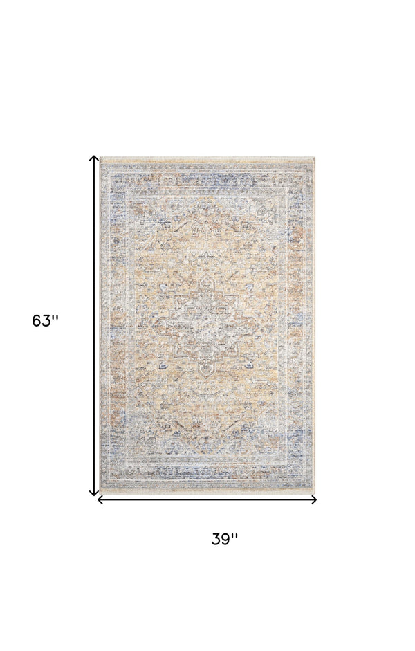 Homeroots 3' X 5' Gray And Gold Oriental Power Loom Distressed Area Rug  Polyester 533451