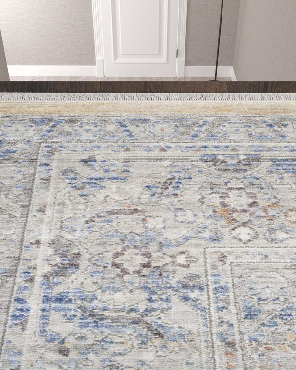 Homeroots 12' Gray And Gold Oriental Power Loom Distressed Runner Rug  Polyester 533454