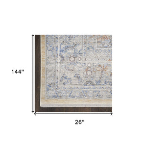 Homeroots 12' Gray And Gold Oriental Power Loom Distressed Runner Rug  Polyester 533454