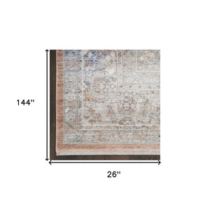 Homeroots 12' Brown And Blue Oriental Power Loom Distressed Runner Rug  Polyester 533457