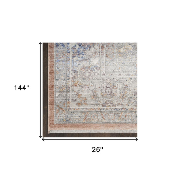 Homeroots 12' Brown And Blue Oriental Power Loom Distressed Runner Rug  Polyester 533457