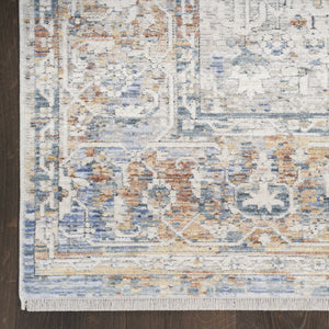 Homeroots 12' Ivory Blue And Orange Oriental Power Loom Distressed Runner Rug  Polyester 533458