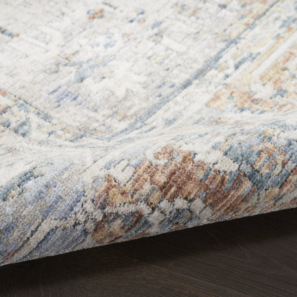 Homeroots 12' Ivory Blue And Orange Oriental Power Loom Distressed Runner Rug  Polyester 533458