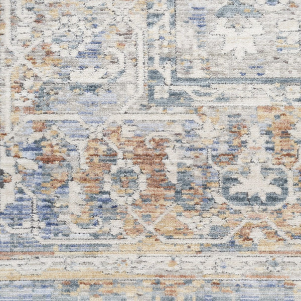 Homeroots 12' Ivory Blue And Orange Oriental Power Loom Distressed Runner Rug  Polyester 533458