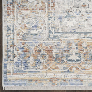 Homeroots 12' Ivory Blue And Orange Oriental Power Loom Distressed Runner Rug  Polyester 533458