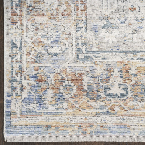 Homeroots 12' Ivory Blue And Orange Oriental Power Loom Distressed Runner Rug  Polyester 533458
