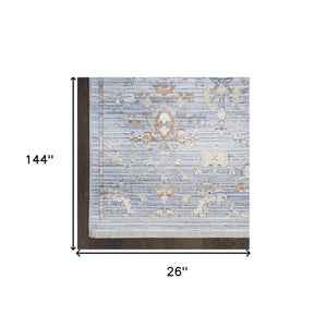 Homeroots 12' Blue And Ivory Oriental Power Loom Distressed Runner Rug  Polyester 533459