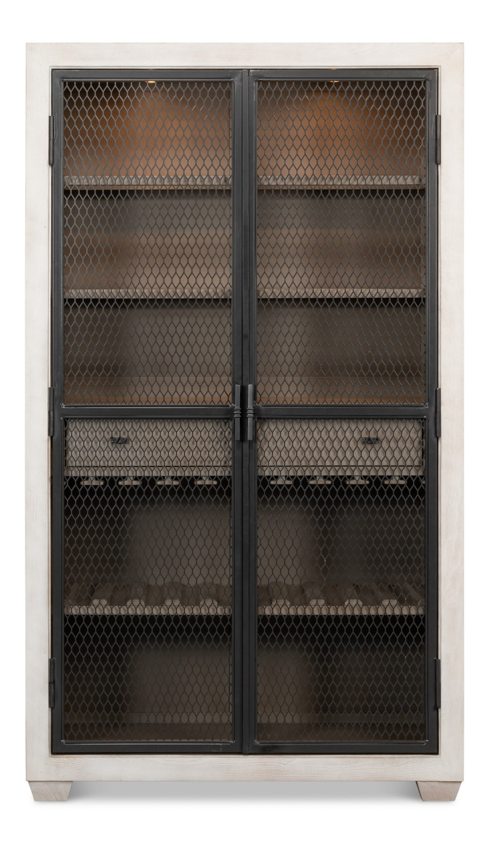 Sarreid Vineyards Bar Cabinet In Bungalow White & Pale Grey - Stylish Beechwood & Gunmetal Design White  53345