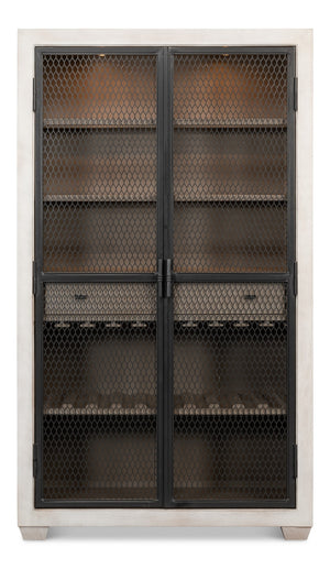 Sarreid Vineyards Bar Cabinet In Bungalow White & Pale Grey - Stylish Beechwood & Gunmetal Design White  53345