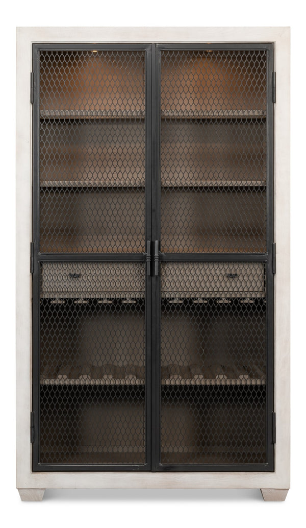 Sarreid Vineyards Bar Cabinet In Bungalow White & Pale Grey - Stylish Beechwood & Gunmetal Design White  53345