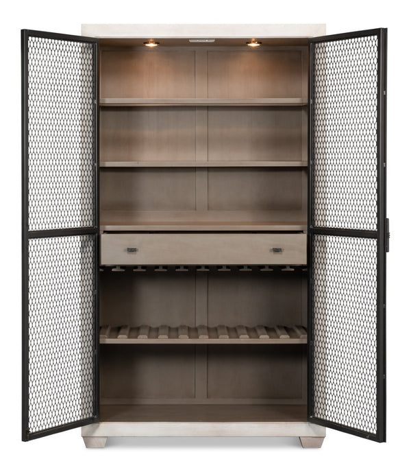 Sarreid Vineyards Bar Cabinet In Bungalow White & Pale Grey - Stylish Beechwood & Gunmetal Design White  53345
