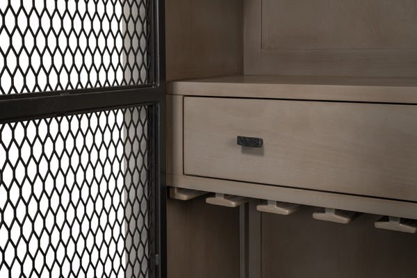 Sarreid Vineyards Bar Cabinet In Bungalow White & Pale Grey - Stylish Beechwood & Gunmetal Design White  53345