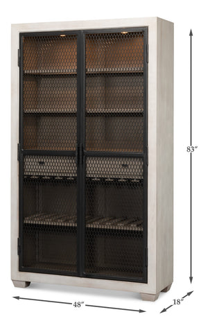 Sarreid Vineyards Bar Cabinet In Bungalow White & Pale Grey - Stylish Beechwood & Gunmetal Design White  53345