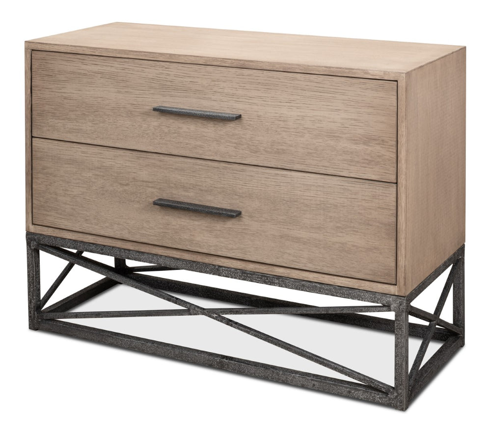 Sarreid Blyth 2 Drawer Chest - Flaky Pine Finish With Hand Forged Iron Accents For Rustic Charm & Storage Beige  53347