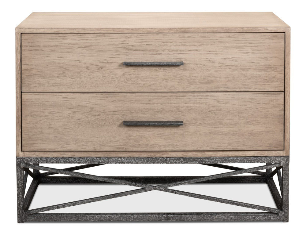 Sarreid Blyth 2 Drawer Chest - Flaky Pine Finish With Hand Forged Iron Accents For Rustic Charm & Storage Beige  53347