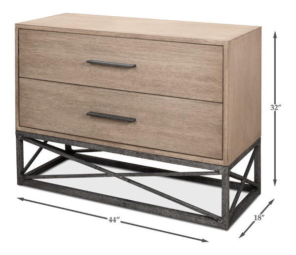 Sarreid Blyth 2 Drawer Chest - Flaky Pine Finish With Hand Forged Iron Accents For Rustic Charm & Storage Beige  53347