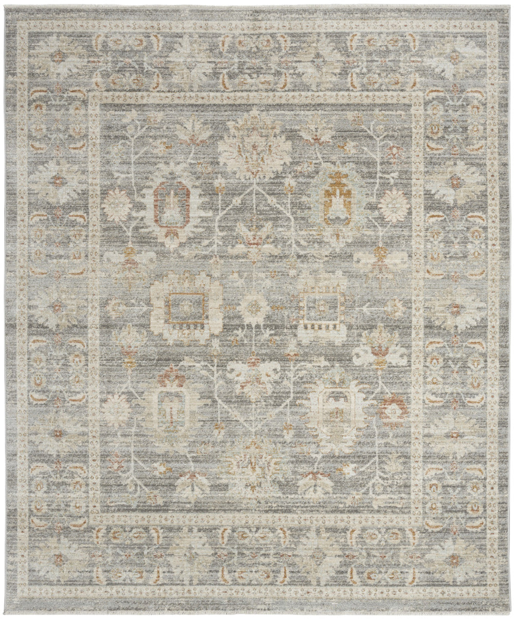 Homeroots 8' X 10' Beige Ivory And Gray Oriental Power Loom Distressed Area Rug With Fringe  Polypropylene 533480