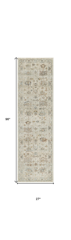 Homeroots 8' Beige And Brown Oriental Power Loom Distressed Runner Rug With Fringe  Polypropylene 533484