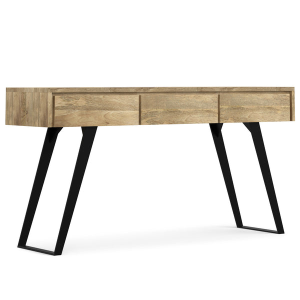 English Elm Lowry Natural Mango Wood Console Sofa Table with 3 Drawers, Industrial Metal Legs, 60" Long B136P203469