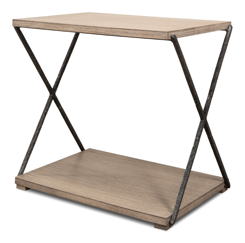 Sarreid Nathanial Side Table - Flaky Pine Finish With Hand Forged Iron Legs For Rustic Elegance In Your Home Beige  53354