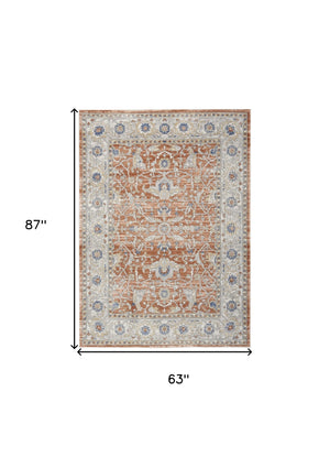 Homeroots 5' X 7' Gray And Red Oriental Power Loom Area Rug  Polypropylene,Polyester 533541