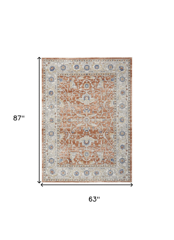 Homeroots 5' X 7' Gray And Red Oriental Power Loom Area Rug  Polypropylene,Polyester 533541