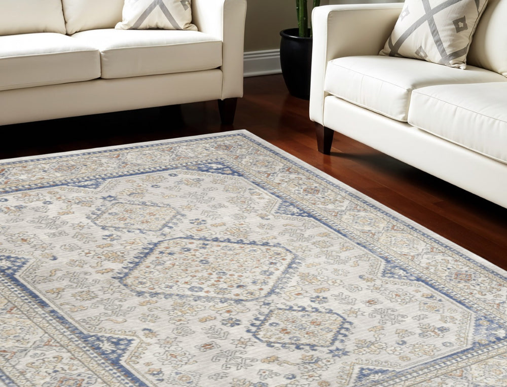 HomeRoots 7' Blue and Gray Medallion Area Rug - Timeless Design, Durable Power Loomed Construction for Any Room 7' X 9' 533548