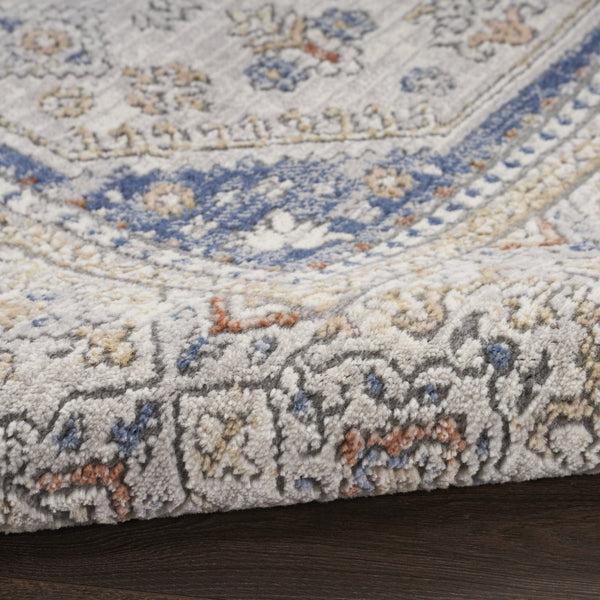 HomeRoots 7' Blue and Gray Medallion Area Rug - Timeless Design, Durable Power Loomed Construction for Any Room 7' X 9' 533548