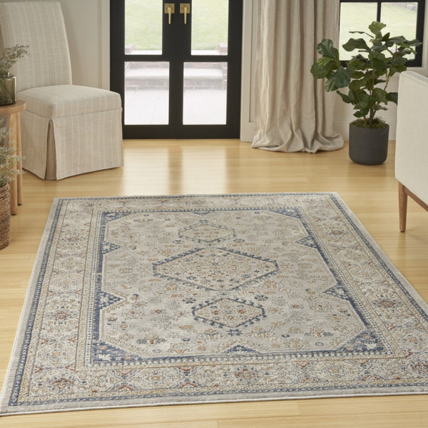 HomeRoots 7' Blue and Gray Medallion Area Rug - Timeless Design, Durable Power Loomed Construction for Any Room 7' X 9' 533548