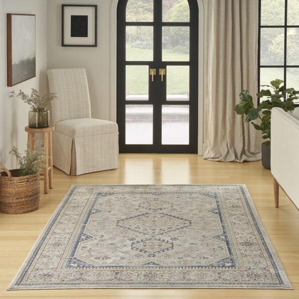 HomeRoots 7' Blue and Gray Medallion Area Rug - Timeless Design, Durable Power Loomed Construction for Any Room 7' X 9' 533548